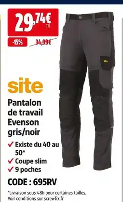 Screwfix Site pantalon de travail evenson gris/noir offre