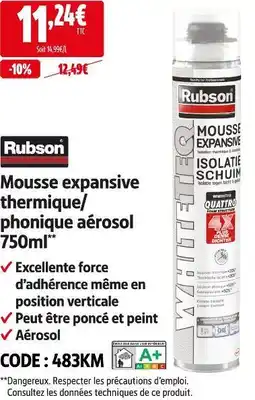 Screwfix Rubson mousse expansive thermique/phonique aérosol 750ml offre