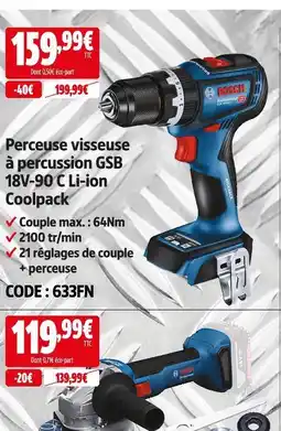 Screwfix Bosch perceuse visseuse à percussion gsb 18v-90 c li-ion coolpack offre