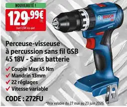 Screwfix Bosch perceuse-visseuse à percussion sans fil gsb 45 18v - sans batterie offre