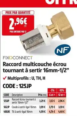 Screwfix Fixoconnect raccord multicouche écrou tournant à sertir 16mm-1/2” offre