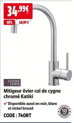 Screwfix Cooke & lewis mitigeur évier col de cygne chromé katiki offre