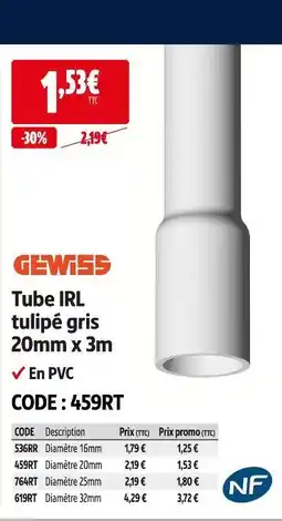 Screwfix Gewiss tube irl tulipé gris 20mm x 3m offre