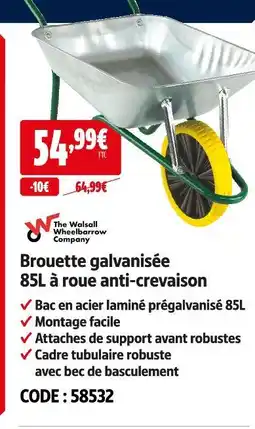 Screwfix Brouette galvanisée 85l à roue anti-crevaison offre