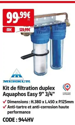 Screwfix Merkur kit de filtration duplex aquaphos easy 9” 3/4” offre