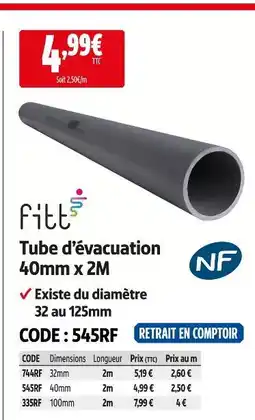 Screwfix Fitt tube d'évacuation 40 mm x 2m offre