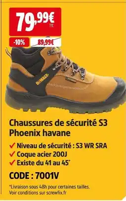 Screwfix Dewalt chaussures de sécurité s3 phoenix havane offre