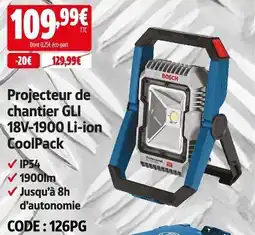Screwfix Bosch projecteur de chantier gli 18v-1900 li-ion coolpack offre