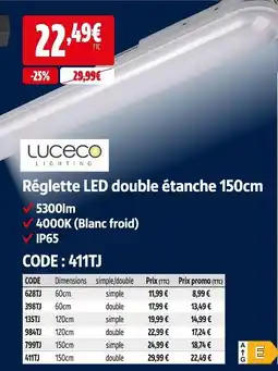 Screwfix Luceco réglette led double étanche 150cm offre