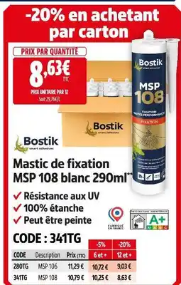 Screwfix Bostik mastic de fixation msp 108 blanc offre