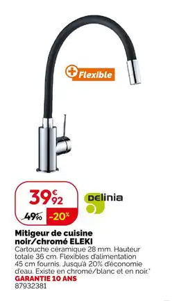 Weldom Delinia mitigeur de cuisine noir/chromé eleki offre