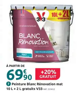 Mr Bricolage V33 peinture blanc rénovation mat 10 l + 2 l gratuits offre