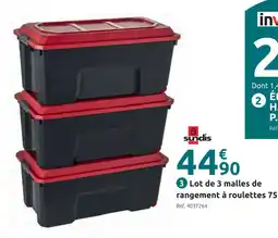 Mr Bricolage Sundis lot de 3 malles de rangement à roulettes 75 l offre