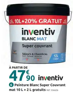 Mr Bricolage Inventiv peinture blanc super couvrant mat 10 l + 2 l gratuits offre