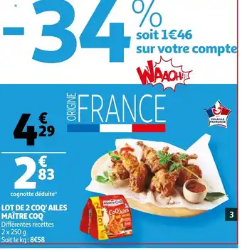Auchan Lot de 2 coq'ailes maître coq offre