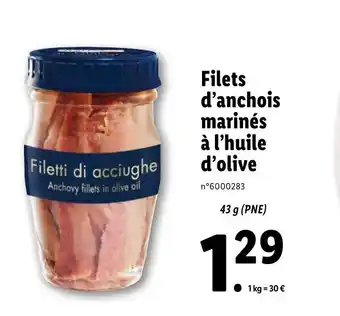 Lidl Filets d'anchois marinés à l'huile d'olive offre