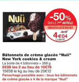 Monoprix NUII Bâtonnets de crème glacée New York cookies & cream offre