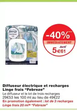 Monoprix FEBREZE Diffuseur électrique et recharges Linge frais offre