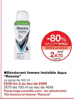Monoprix REXONA Déodorant femme Invisible Aqua offre