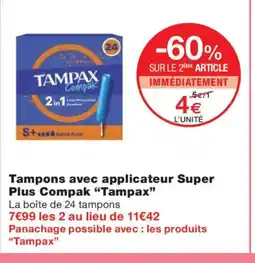 Monoprix TAMPAX Tampons avec applicateur Super Plus Compak offre
