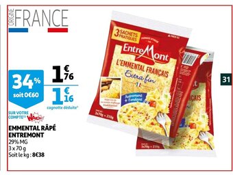 Auchan Emmental râpé entremont offre