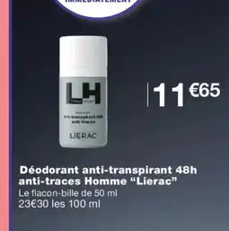 Monoprix LIERAC Déodorant anti-transpirant 48h anti-traces Homme offre