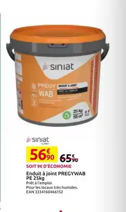 Mr Bricolage SINIAT Enduit à joint PREGYWAB offre