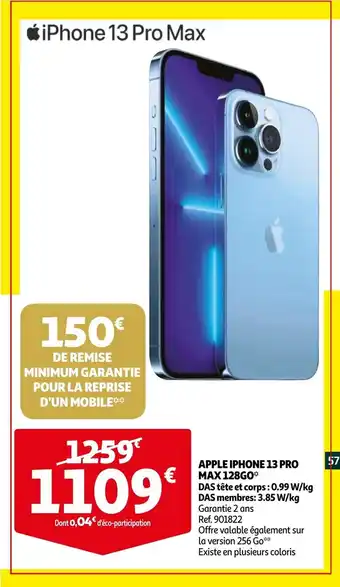 Auchan Apple iphone 13 pro max 128GO offre