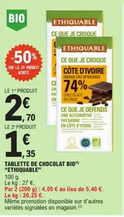 E.Leclerc ETHIQUABLE Tablette de chocolat bio offre