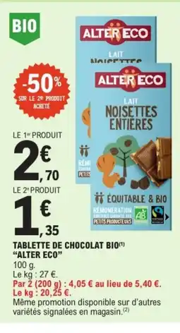 E.Leclerc ALTER ECO Tablette de chocolat bio offre