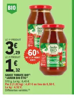 E.Leclerc JARDIN BIO ÉTIC Sauce tomate bio offre