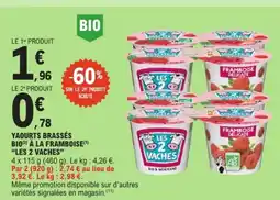 E.Leclerc LES 2 VACHES Yaourts brassés bio à la framboise offre