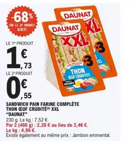 E.Leclerc DAUNAT Sandwich pain farine complète thon ceuf crudité xxl offre
