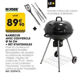 Tout faire matériaux Ironside garden barbecue avec couvercle ø 56 cm + set d’ustensiles offre