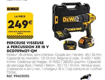 Dewalt perceuse visseuse à percussion xr 18 v dcd709m2t-qw