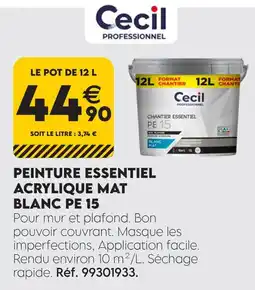 Tout faire matériaux Cecil professionnel peinture essentiel acrylique mat blanc pe 15 offre