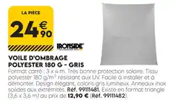 Tout faire matériaux Ironside voile d'ombrage polyester 180 g - gris offre