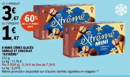 E.Leclerc 8 MINIS CÔNES GLACÉS VANILLE ET CHOCOLAT EXTRÊME offre