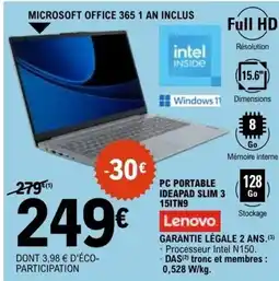 E.Leclerc PC PORTABLE IDEAPAD SLIM 3 15ITN9 Lenovo offre