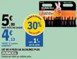 E.Leclerc LOT DE 8 PILES AA ALCALINES PLUS DURACELL offre