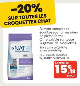 Animalis Nath 20% de remise sur toutes les croquettes chat nath offre