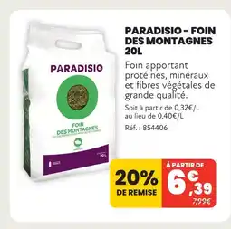 Animalis Paradisio foin des montagnes 20 l offre