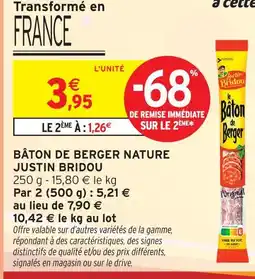 Intermarché Justin bridou bâton de berger nature offre