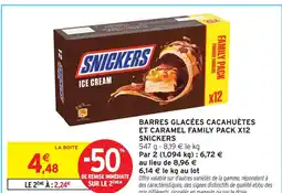 Intermarché Snickers barres glacées cacahuètes et caramel family pack x12 offre