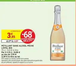 Intermarché Listel pétillant sans alcool pêche bio offre