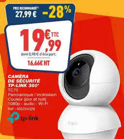 Bureau Vallée Tp-link caméra de sécurité 360° tc70 offre