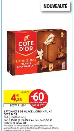 Intermarché Côte d'or bâtonnets de glace l'original x4 offre