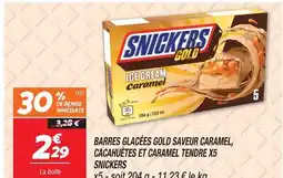 Netto Snickers barres glacées gold saveur caramel, cacahuètes et caramel tendre x5 offre