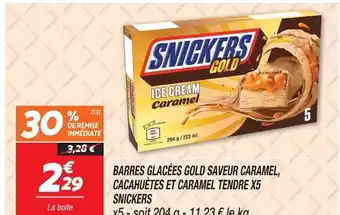 Snickers barres glacées gold saveur caramel, cacahuètes et caramel tendre x5