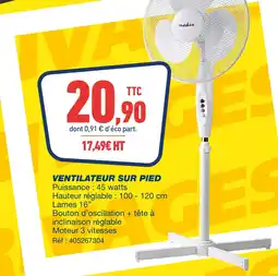 Bureau Vallée Nedis ventilateur sur pied offre